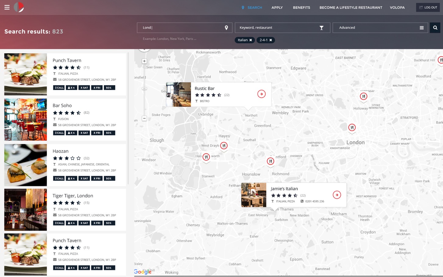 Screenshot of Interactive map page for Volopa Lifestyle